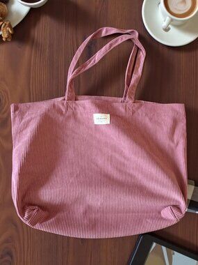 SEZANE Pink Paris Corduroy Finish Large Tote Bag